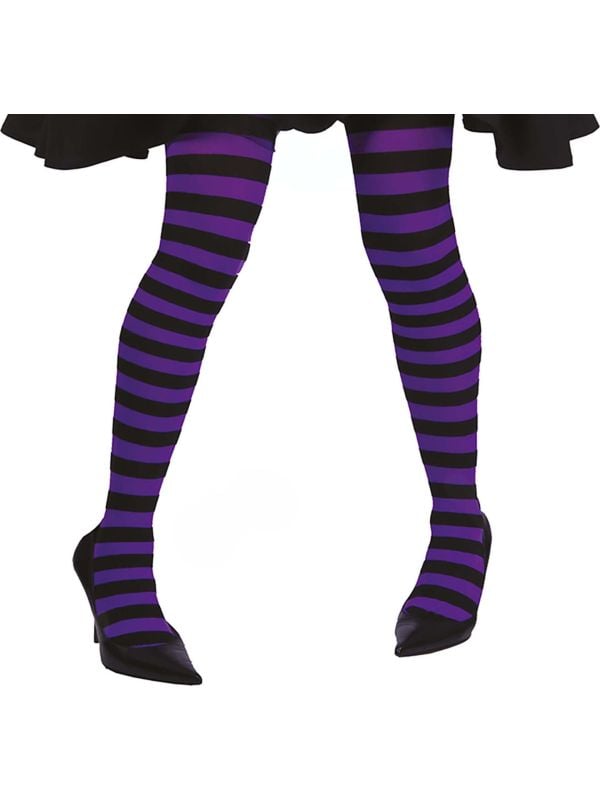 Zwart paars gestreepte panty dames