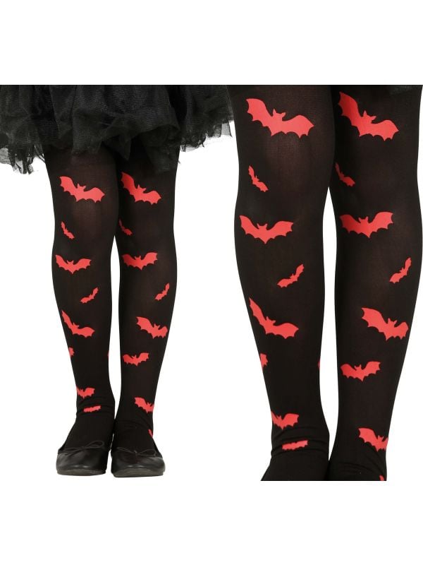 Zwart rode vleermuis panty kind halloween