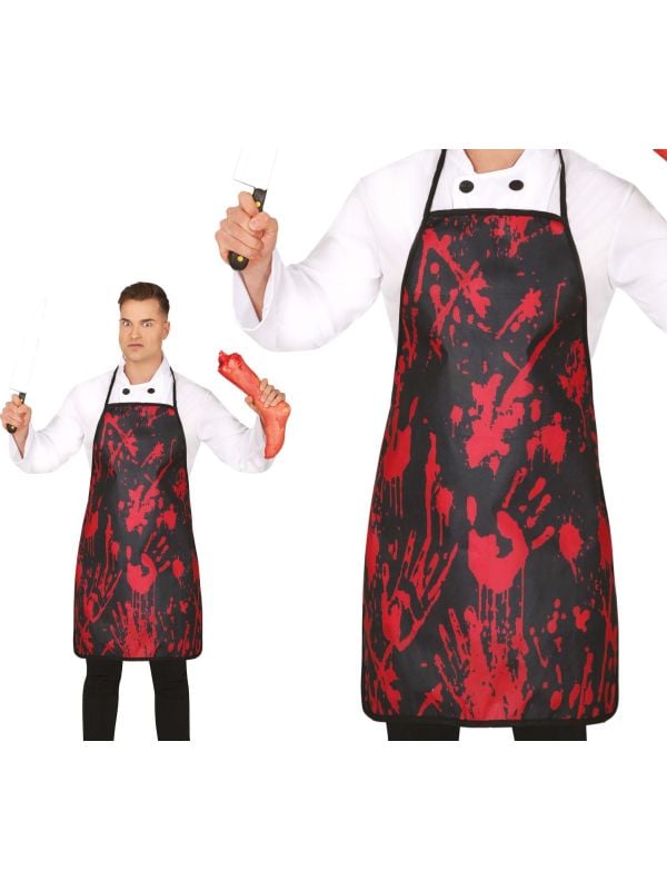 Zwart slagersschort met bloed halloween