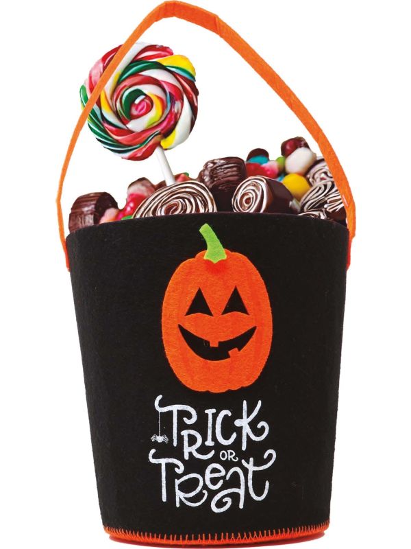 Zwart snoepmandje met pompoen 35 x 20 cm halloween main product photo