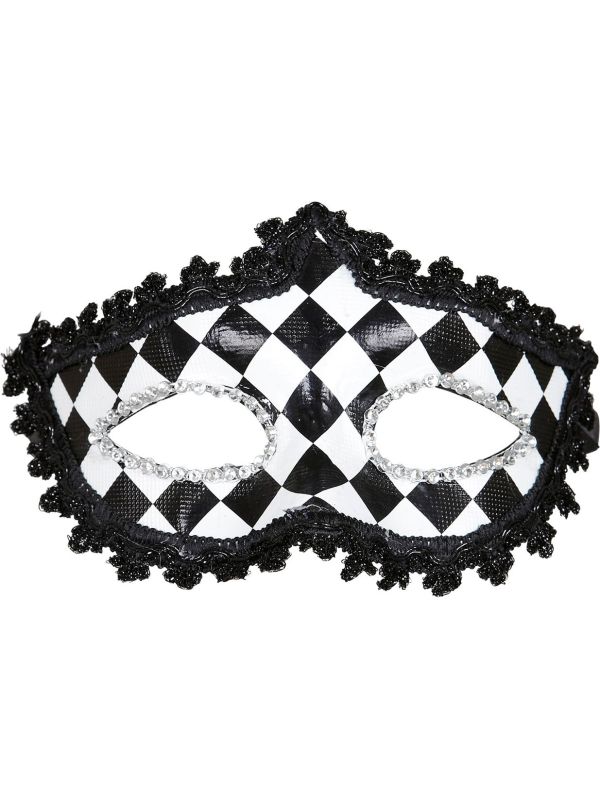 Zwart-wit pierrot oogmasker main product photo