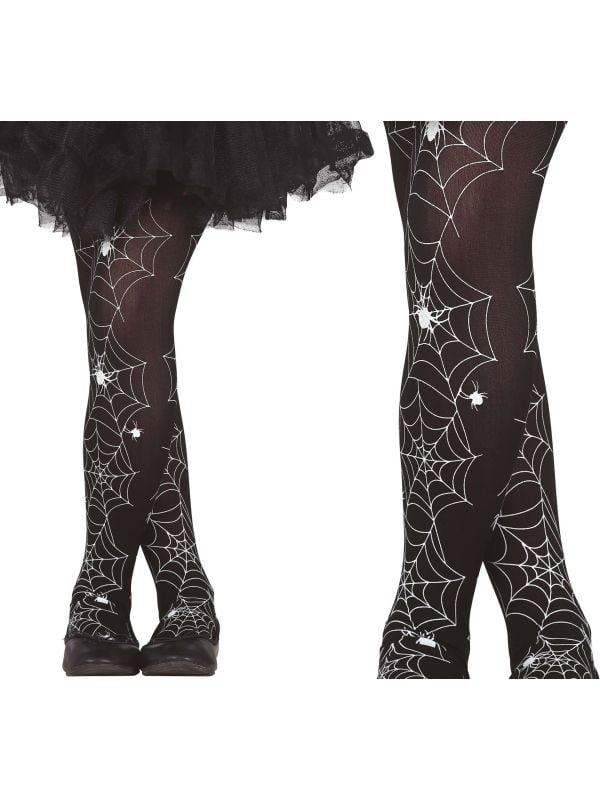Zwart wit spinnenweb panty kind halloween