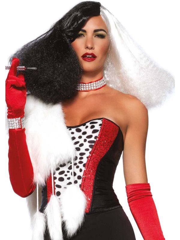 Zwart witte Cruella de Vil pruik main product photo