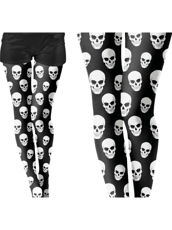 Zwart witte schedel panty dames halloween