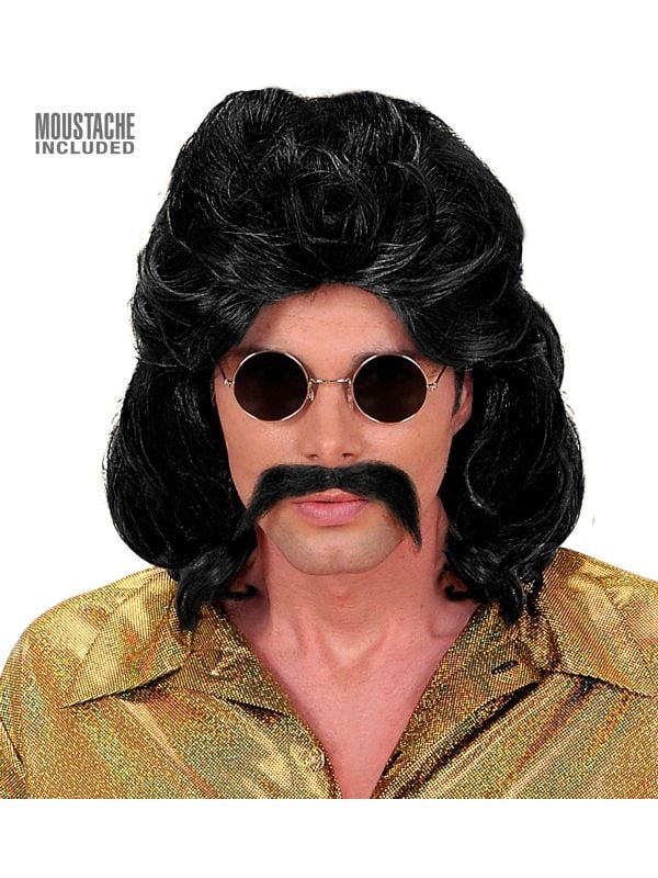 Zwarte 70s disco pruik