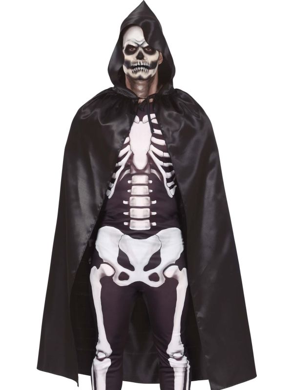 Zwarte cape met capuchon heren 120 cm
