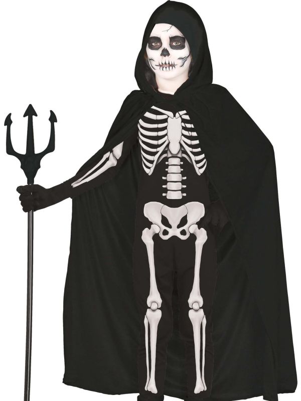 Zwarte cape met capuchon kind 100 cm