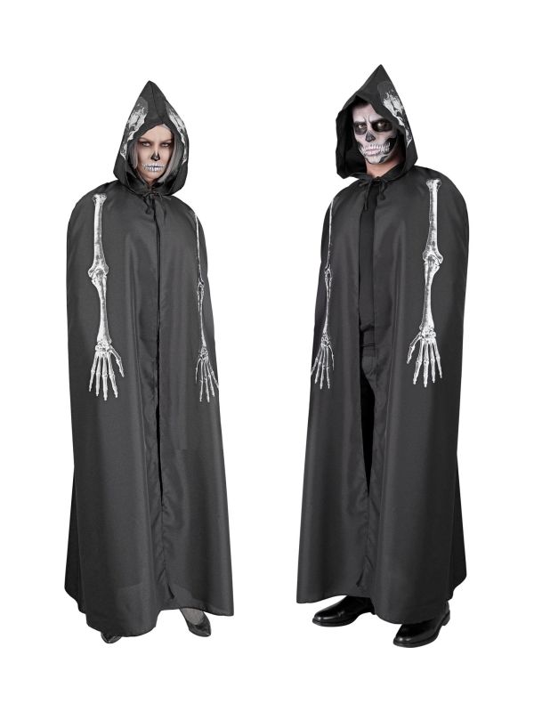 Zwarte Cape Skelet en Schedel met Capuchon