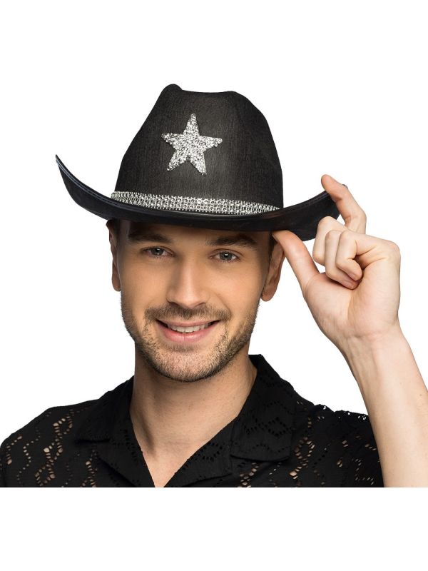 Zwarte Cowboy Rodeo Hoed met Zilveren Ster