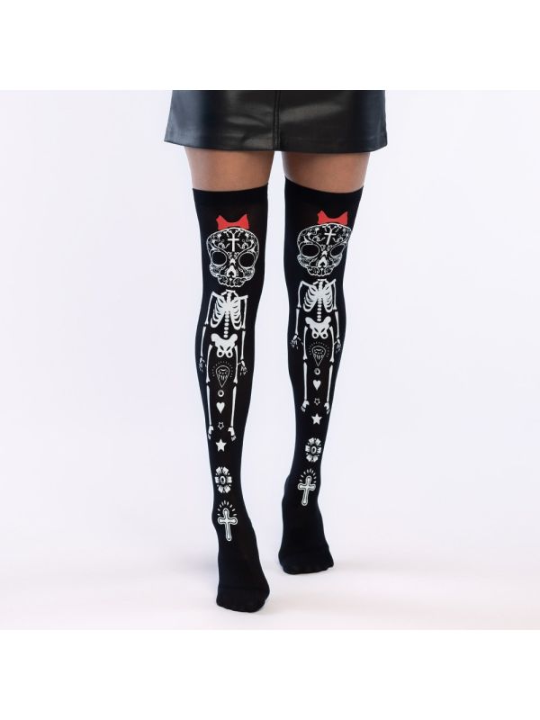 Zwarte Día de los Muertos Panty Dames