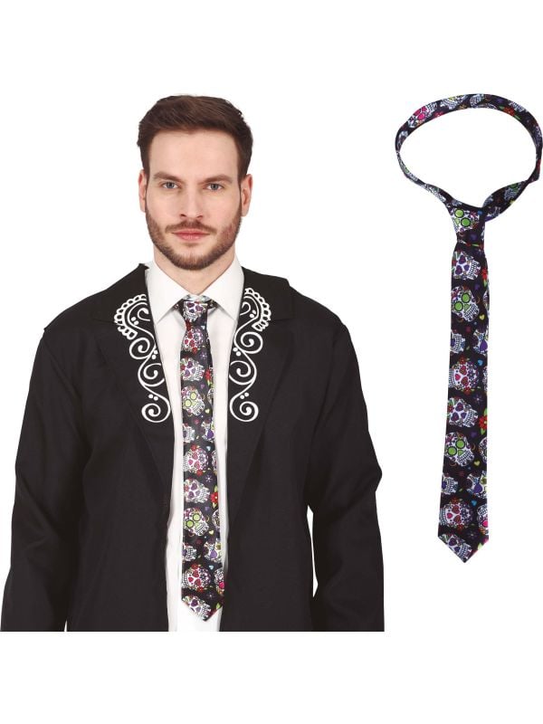 Zwarte dia de muertos stropdas