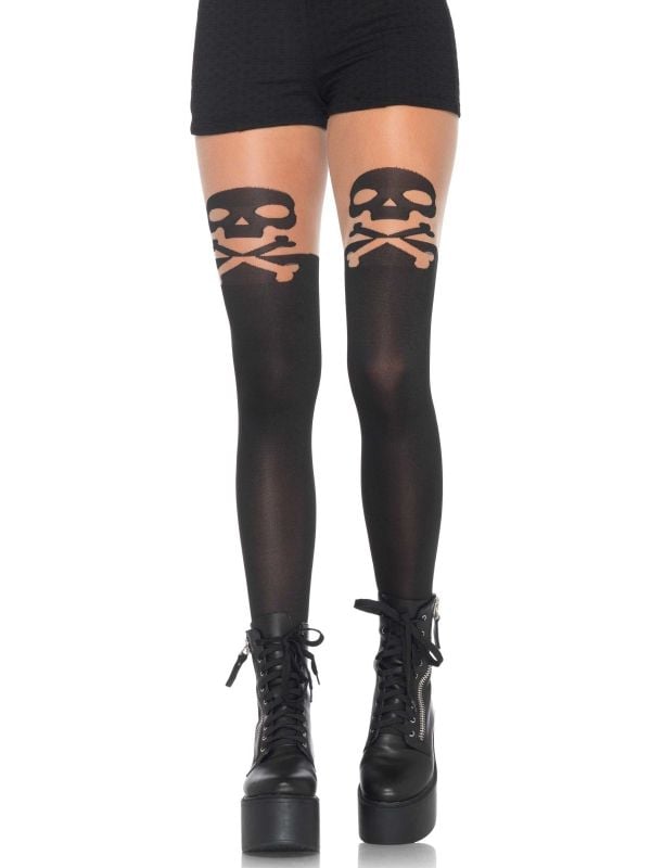Zwarte elastaan doodskoppen panty main product photo