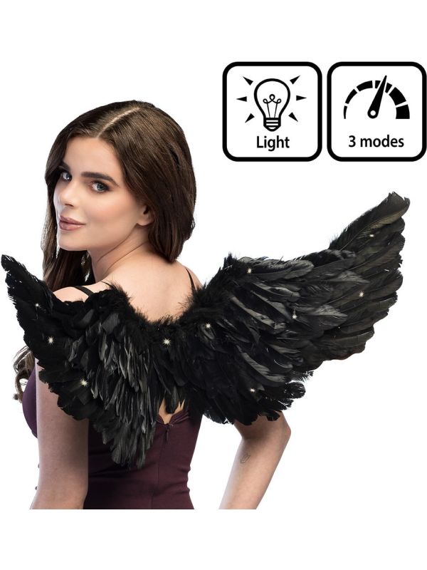 Zwarte Engel Vleugels met LED