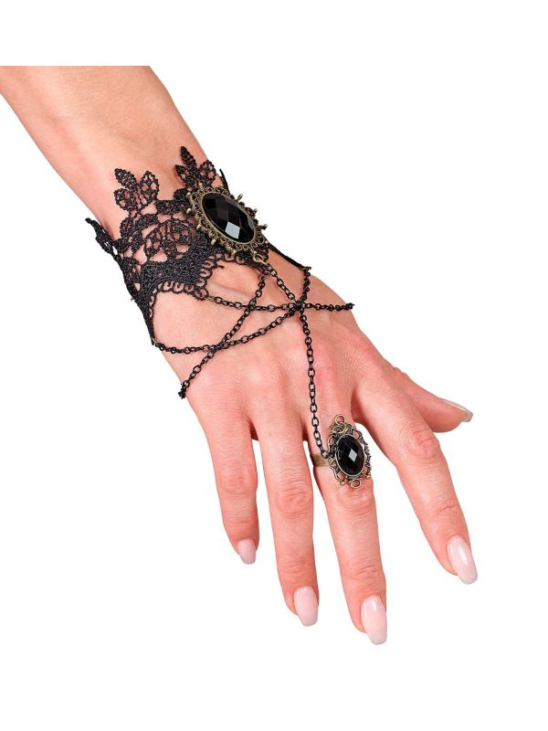 Zwarte Fantasie Armband Ring en Zwarte Juweeltjes