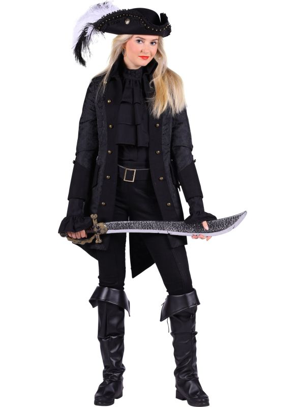 Zwarte Gothic Piratenjas Dames Halloween
