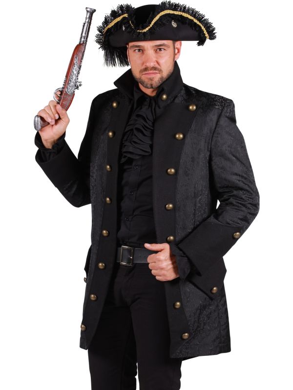 Zwarte Gothic Piratenjas Heren Halloween