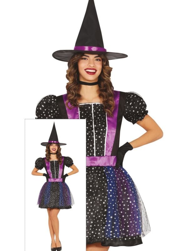 Zwarte heks sterren jurk halloween dames