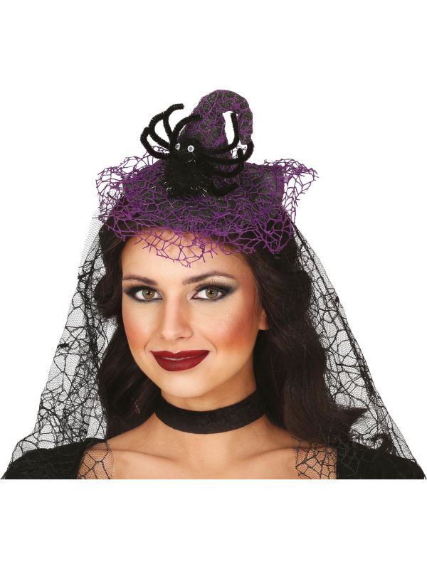 Zwarte heksen hoofdband met sluier halloween main product photo