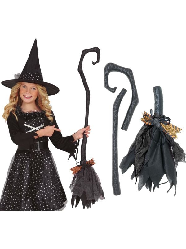 Zwarte heksenbezem 90 cm halloween