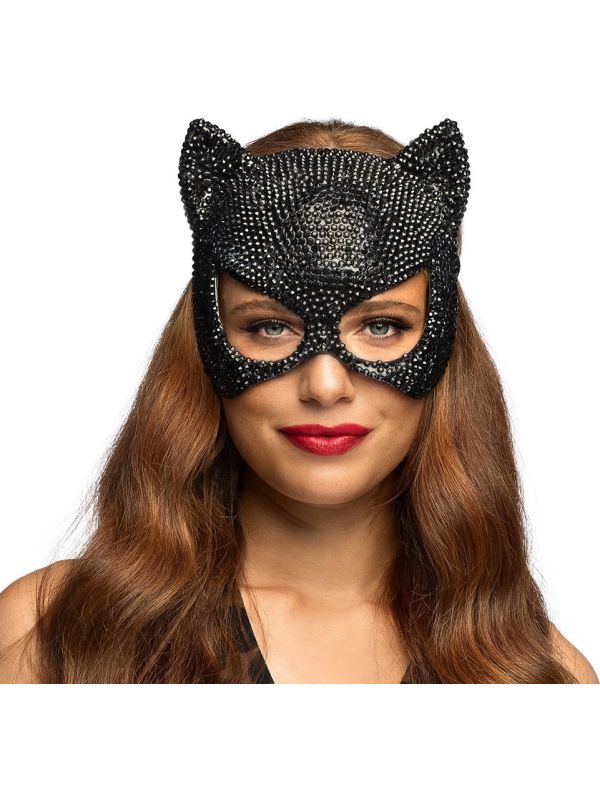 Zwarte Kat Rhinestone Masker