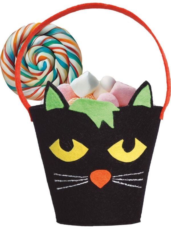 Zwarte kat snoepemmer 20 cm halloween