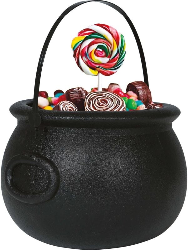Zwarte ketel met hendel 20 cm halloween