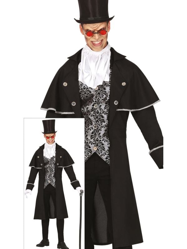 Zwarte koetsiersmantel halloween heren