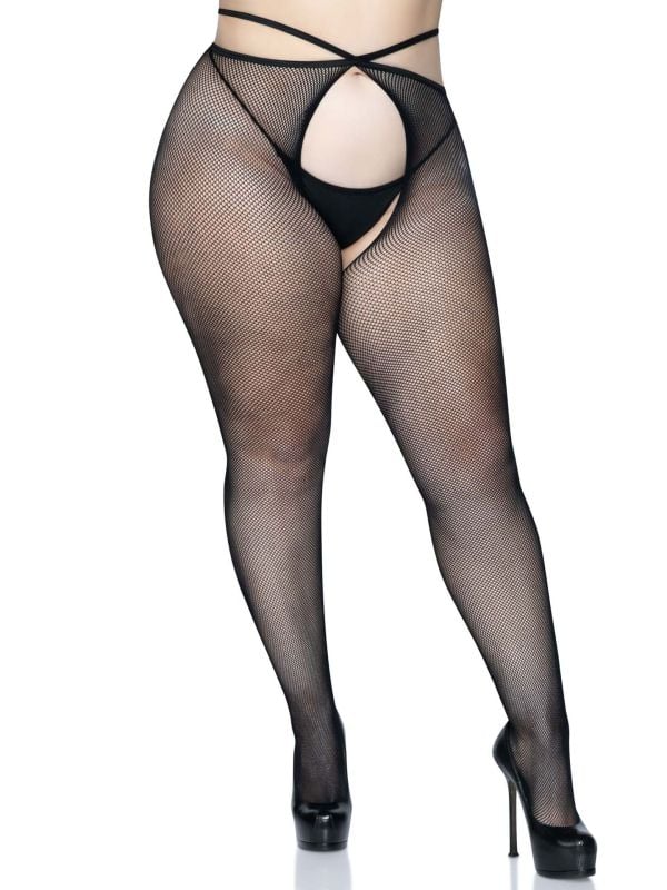 Zwarte kruisloze visnet panty plussize main product photo