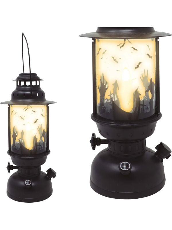 Zwarte lantaarn met licht halloween 30 cm