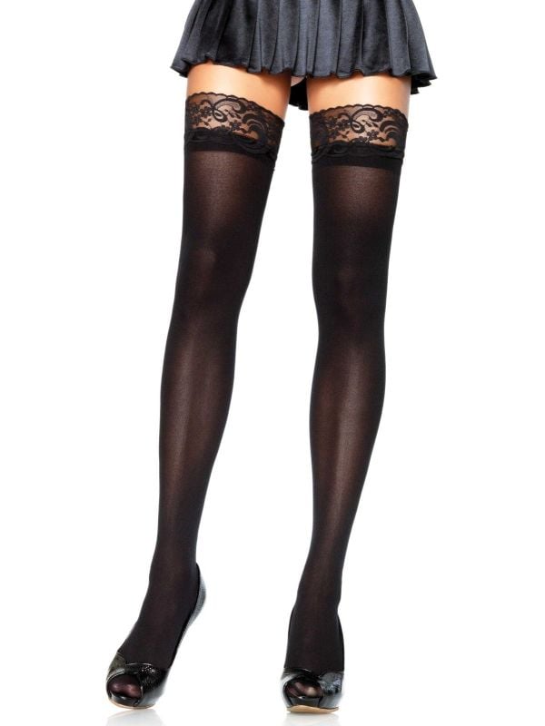 Zwarte nylon kousen met kanten top