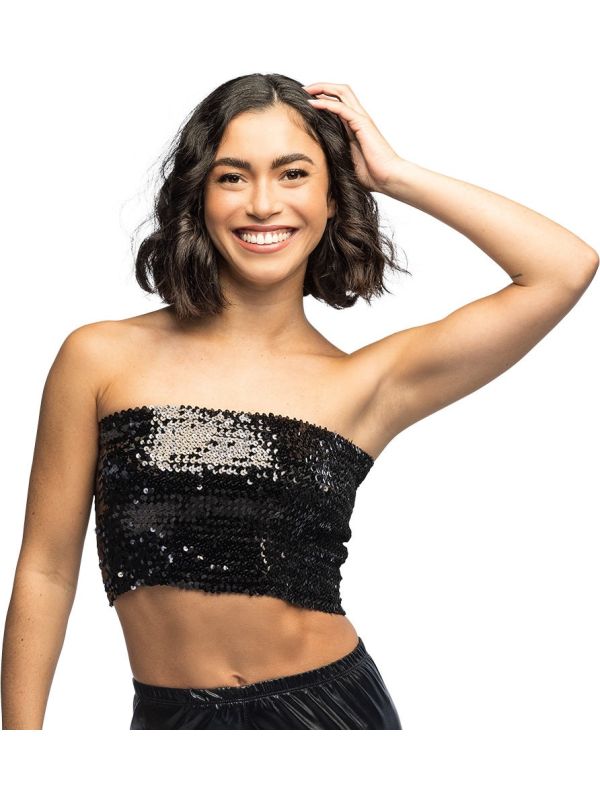 Zwarte Pailletten Disco Top Dames
