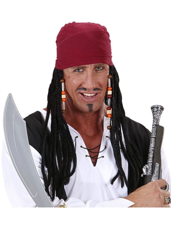 Zwarte piraten pruik met rode bandana