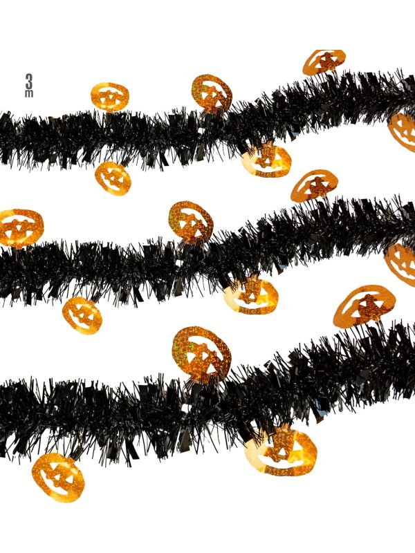 Zwarte Pompoen Tinsel Halloween Decoratie