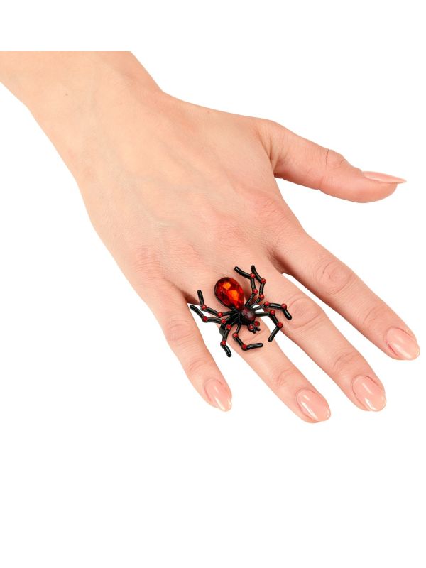 Zwarte Ring met Rode Spin Gothic