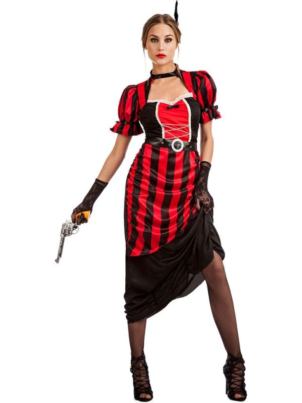 Zwarte Rode Western Damesjurk Saloon