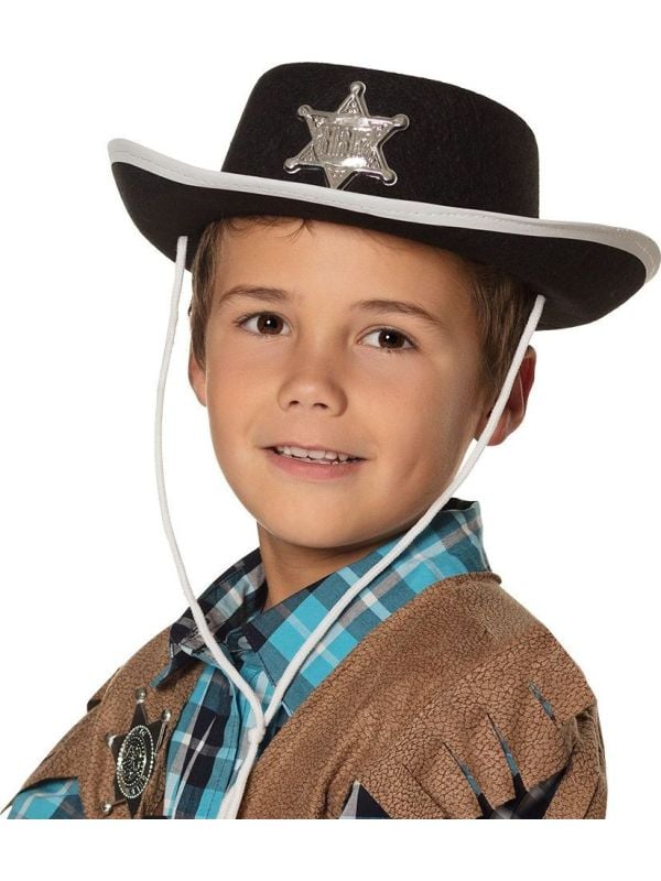 Zwarte sheriff hoed met ster kind