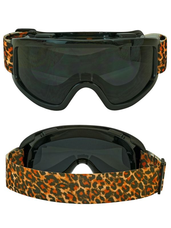 Zwarte Skibril met Luipaard Print Band