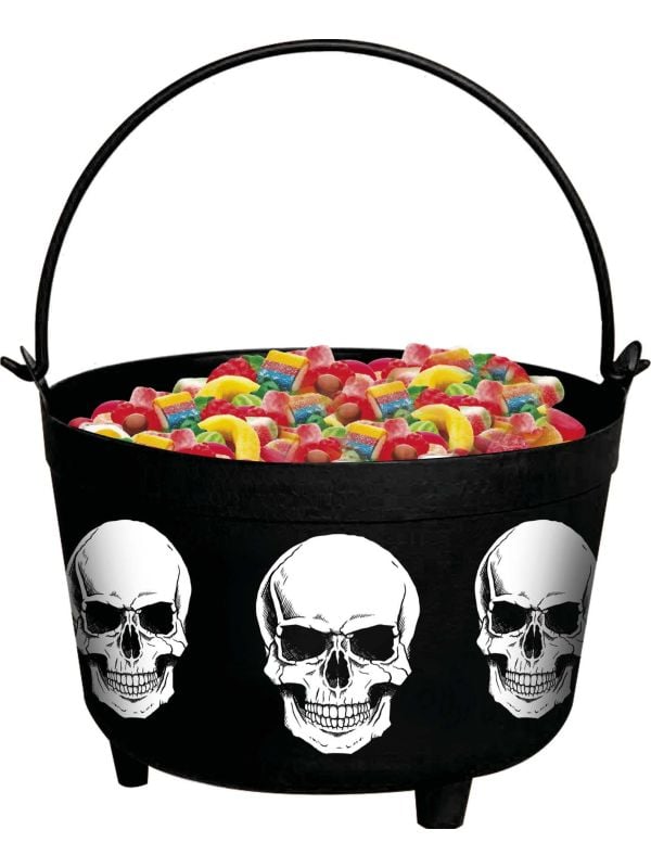 Zwarte snoepketel doodshoofd 24 x 23 x 15 cm halloween