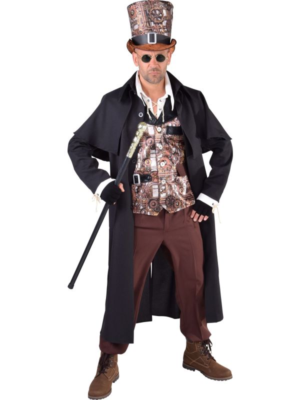 Zwarte steampunk mantel man main product photo