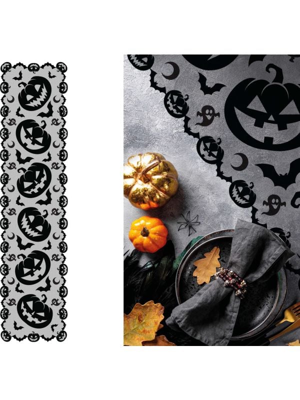 Zwarte tafelloper pompoen 45 x 200 cm halloween