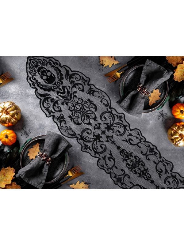 Zwarte tafelloper skeletten 180 x 35 cm halloween