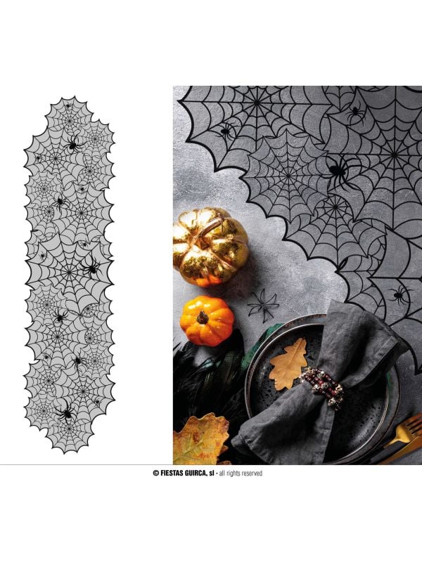 Zwarte tafelloper spinnenweb 45 x 183 cm halloween main product photo