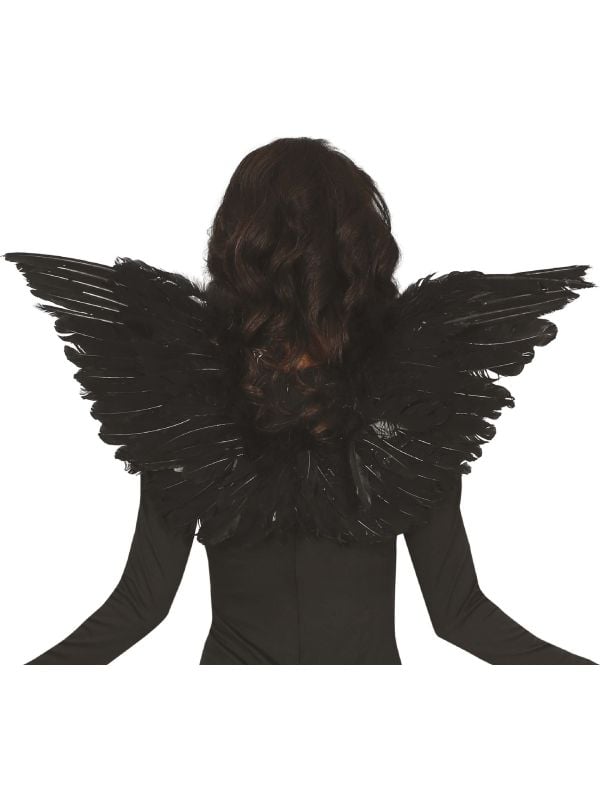 Zwarte veren vleugels 62 cm