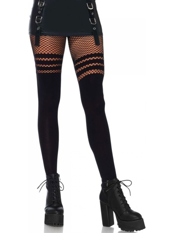 Zwarte visnet panty met strepen main product photo