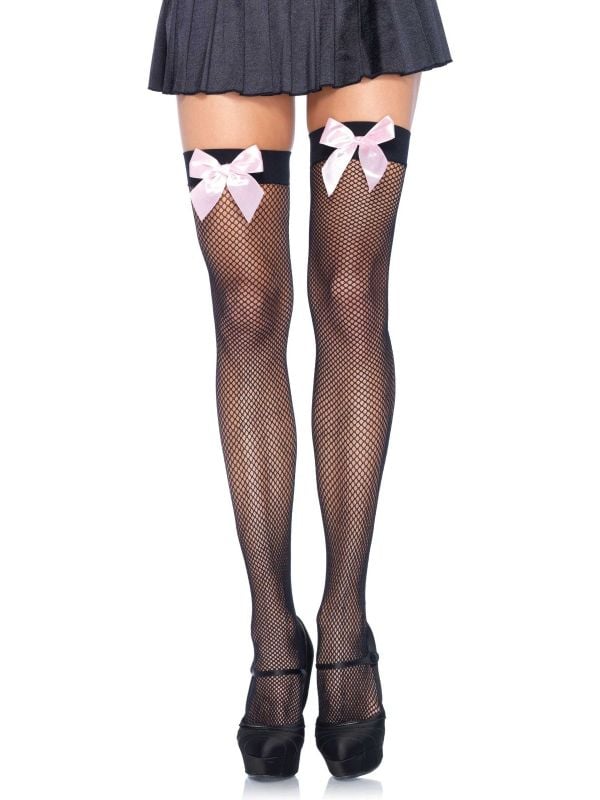 Zwarte visnetkousen met roze strik main product photo