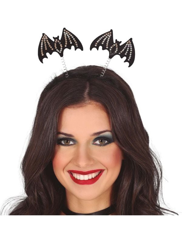 Zwarte vleermuis met springveren haarband halloween