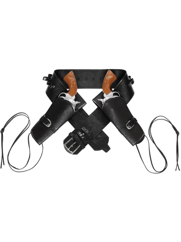 Zwarte western riem met dubbele holster