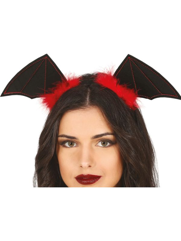 Zwart/rode vleermuis vleugels haarband halloween main product photo