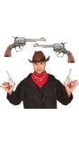 2 Cowboy Revolvers Zilver 25cm