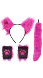 Accessoiresset Neon Cat Roze met Oren Staart en Handschoenen